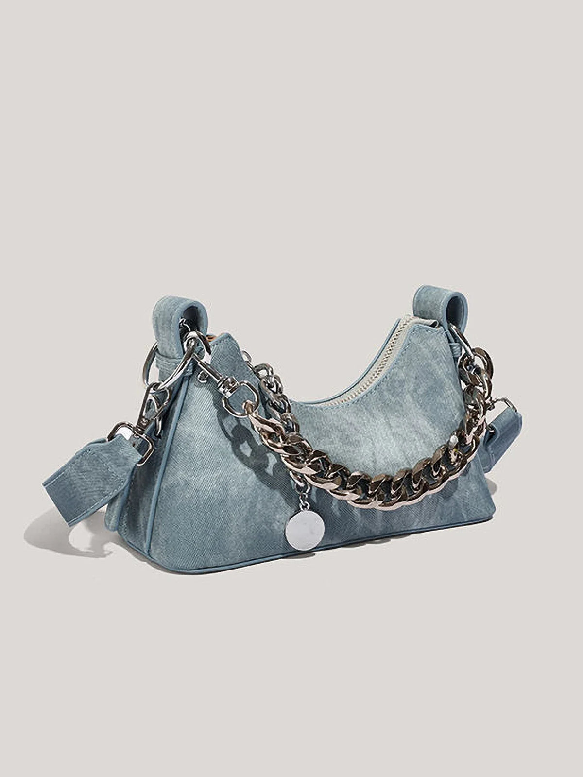 Women's Denim Shoulder Bag with Chunky Chain Strap, view 3