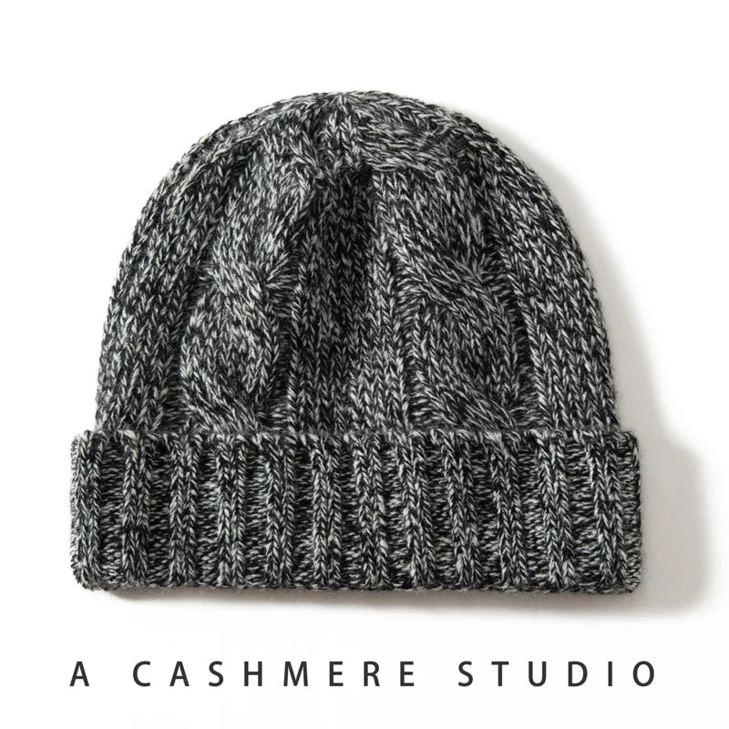 Women's Chunky Cable Cashmere Beanie with Ribbed Cuff, view 2
