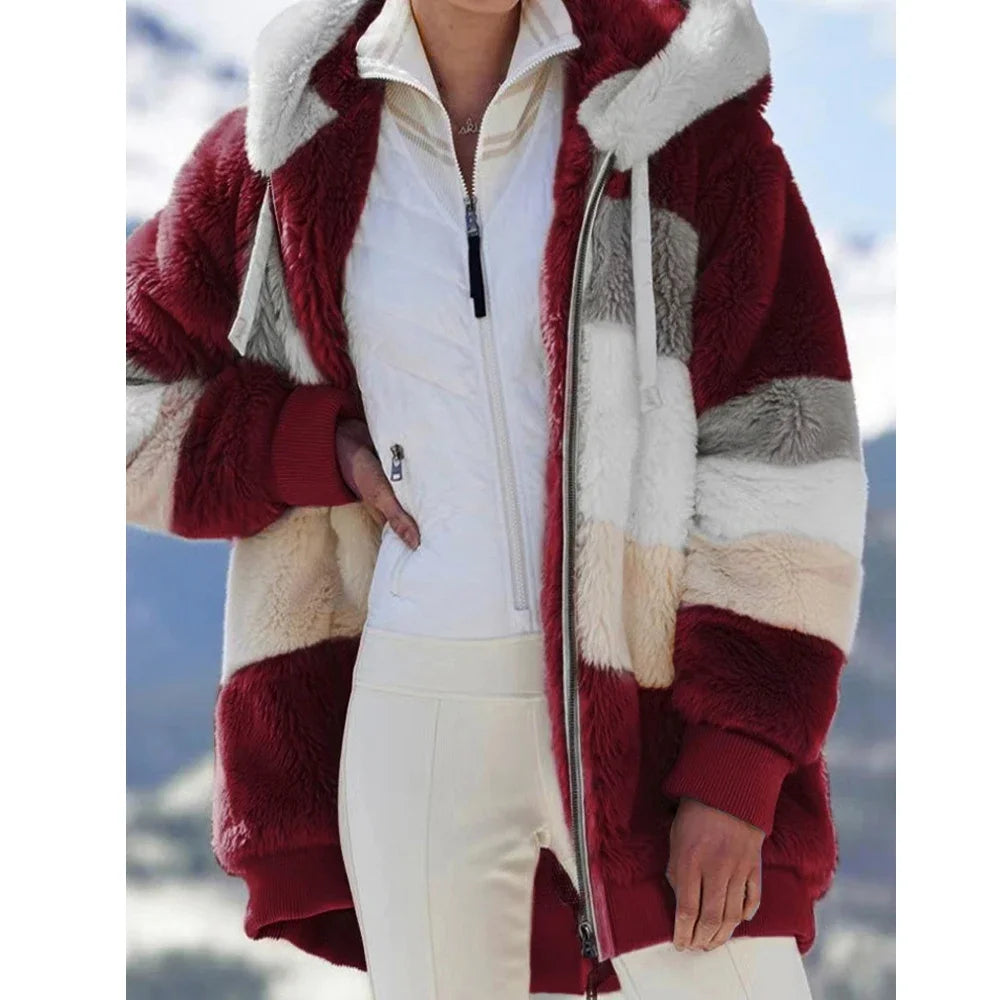 Women's Winter Coat, Hooded Zip Up Plaid Thick Warm Jacket