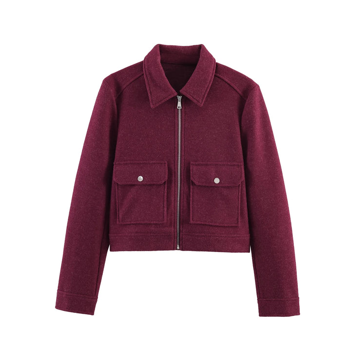 Women's Short Zip Up Jacket, Winter Pocket Coat Elegant Outerwear