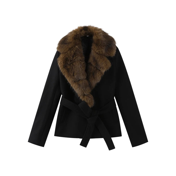 Women's Faux Fur Coat, Cropped Patchwork Lapel Warm Winter Jacket