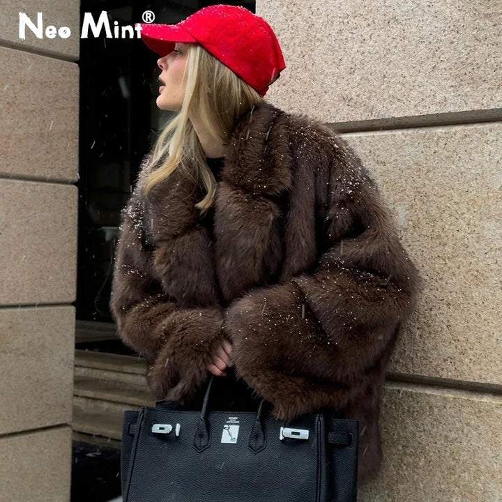 Women's Faux Fur Coat, Fluffy Gradient Warm Winter Overcoat