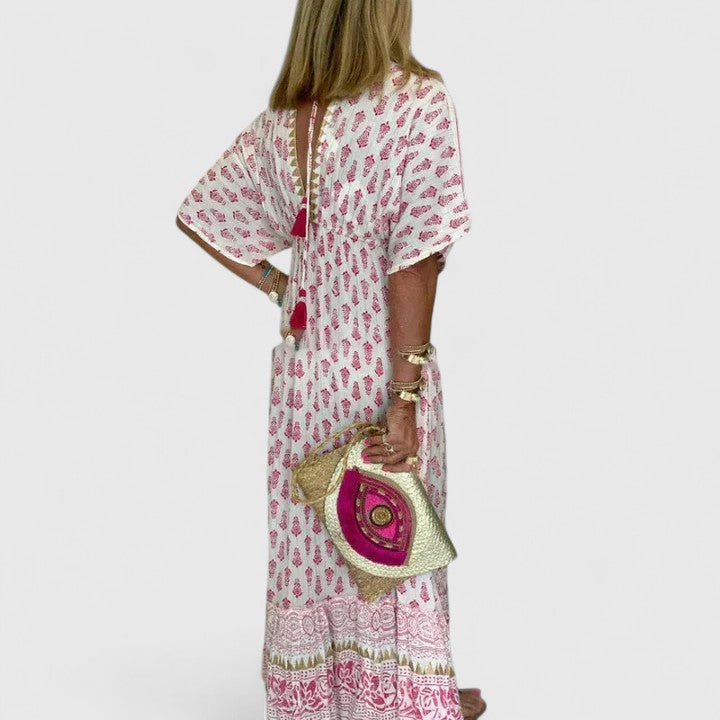 Women's Pink Boho Print Loose Maxi Dress