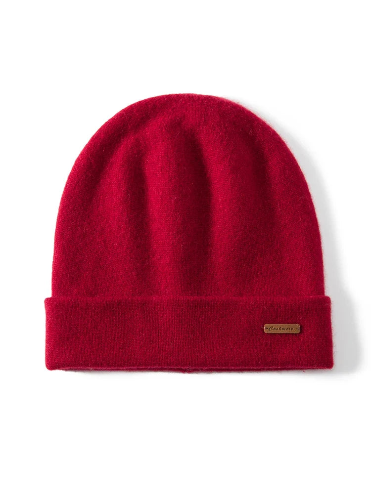Double-Layer Cashmere Knit Winter Beanie in Red