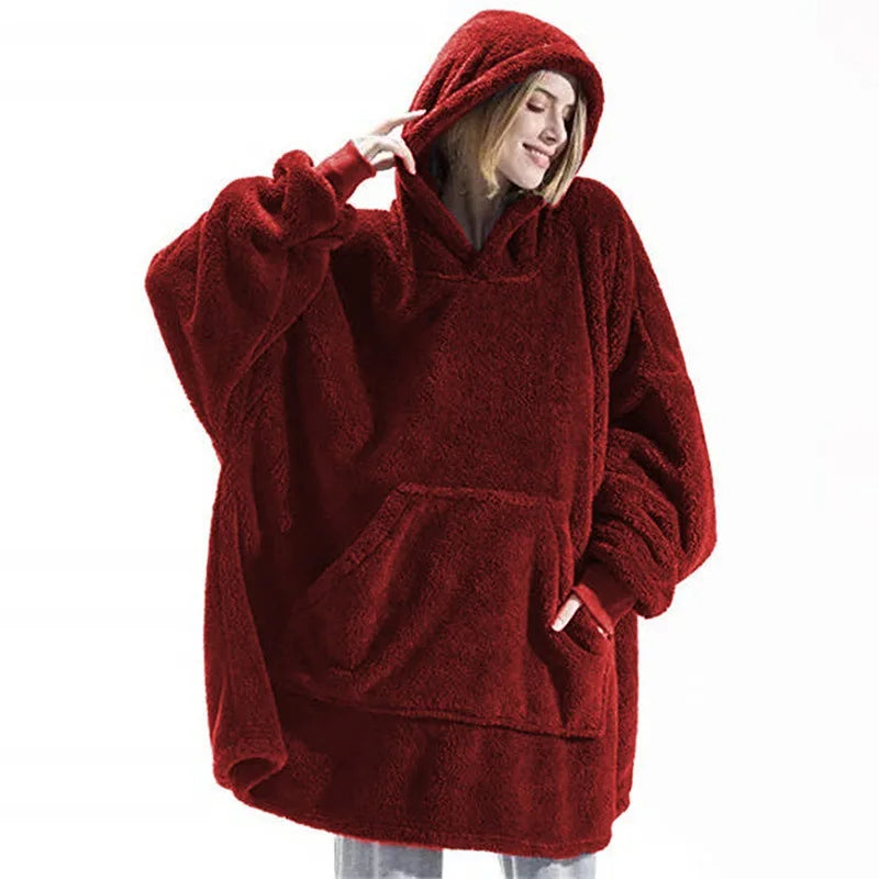 Women's Fleece Pullover, Hooded Oversized Sherpa Sweatshirt Top