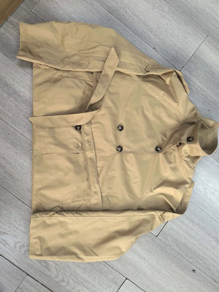 Women's Cropped Trench Coat, Belted Double Breasted Fall Jacket
