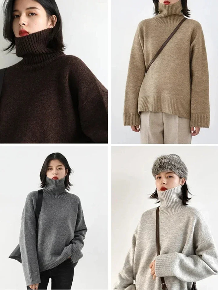 Women's Turtleneck Sweater, Loose Knit Warm Winter Pullover