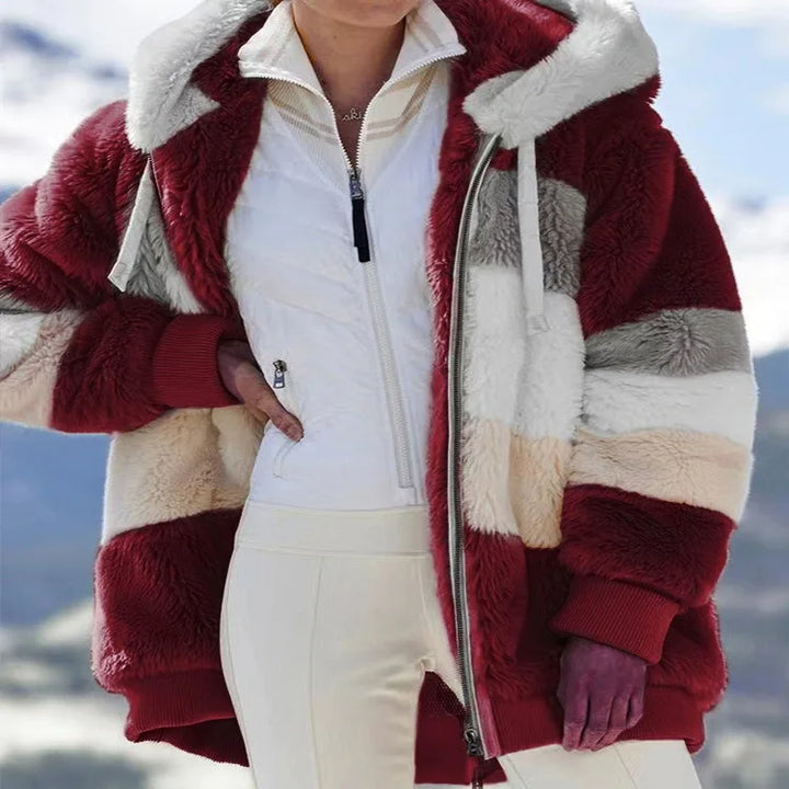 Women's Fleece Jacket, Oversized Plush Hooded Zip Up Winter Coat
