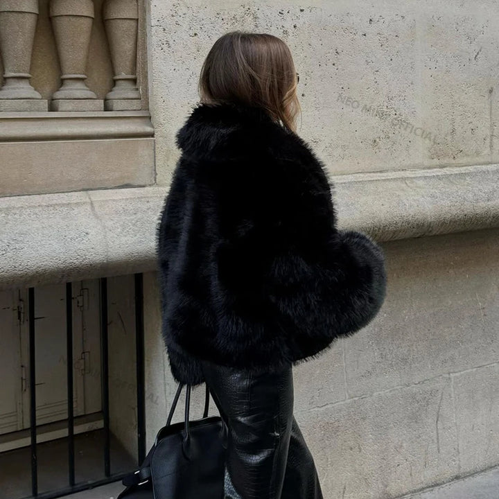 Women's Faux Fur Coat, Shawl Collar Short Fluffy Winter Jacket