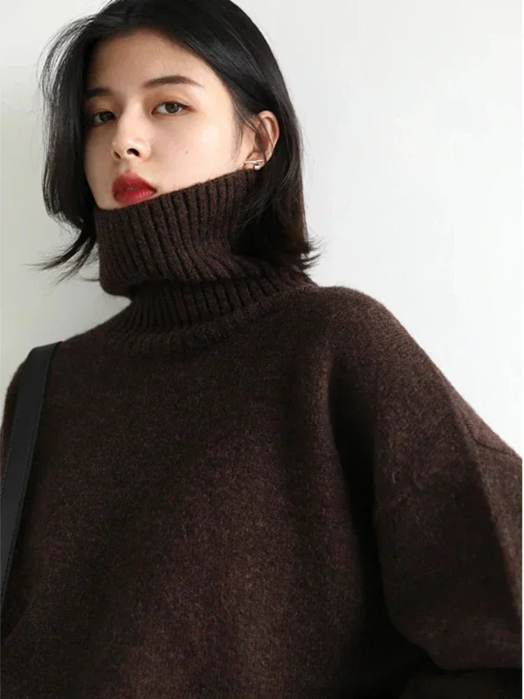 Women's Loose-Fit Fine Knit Turtleneck Sweater, view 5