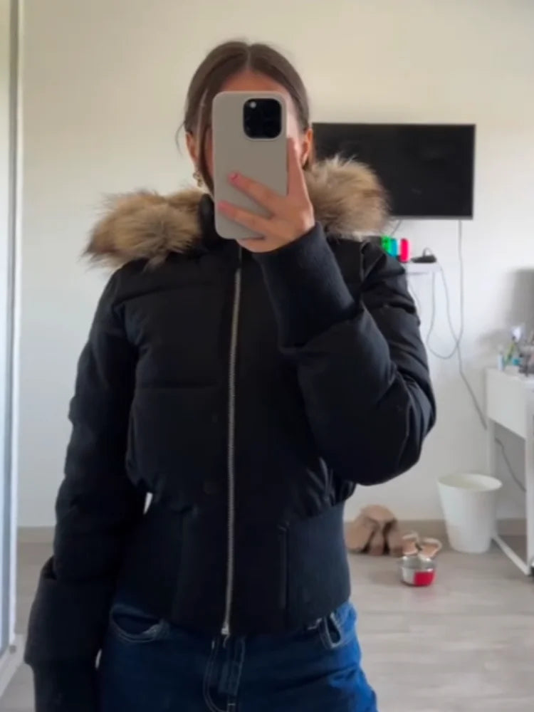 Women's Quilted Hooded Coat, Zip Up Padded Warm Winter Jacket