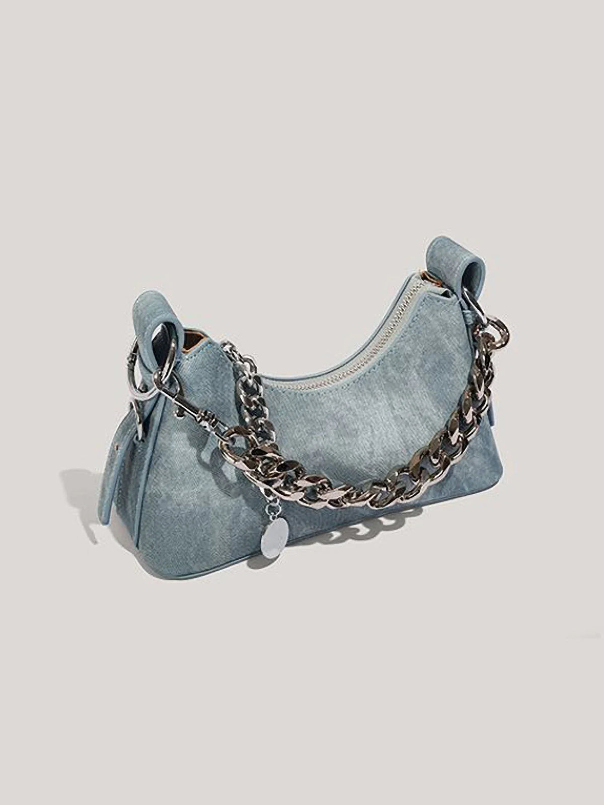 Women's Denim Shoulder Bag with Chunky Chain Strap, view 7