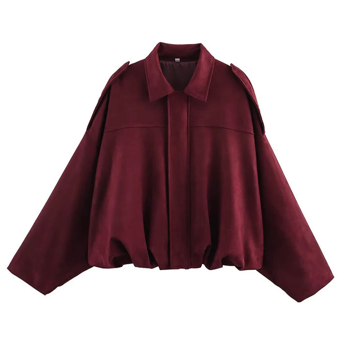 Women's Bomber Jacket, Turn Down Collar Loose Vintage Fall Coat