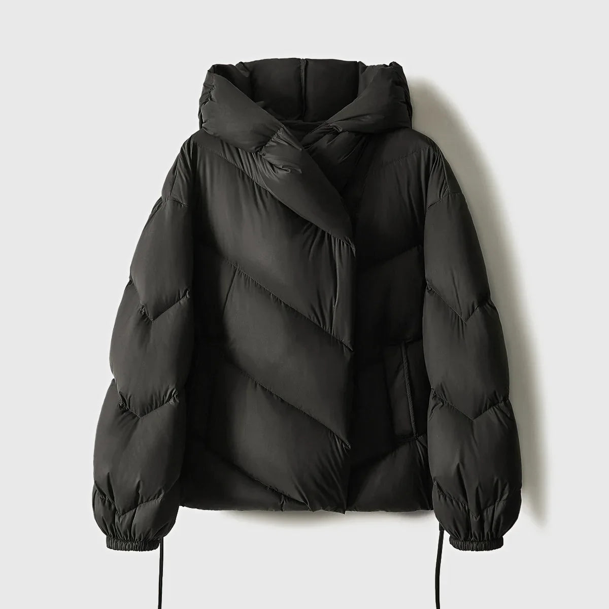 Women's Cropped Down Puffer Jacket with Chevron Quilting, view 18