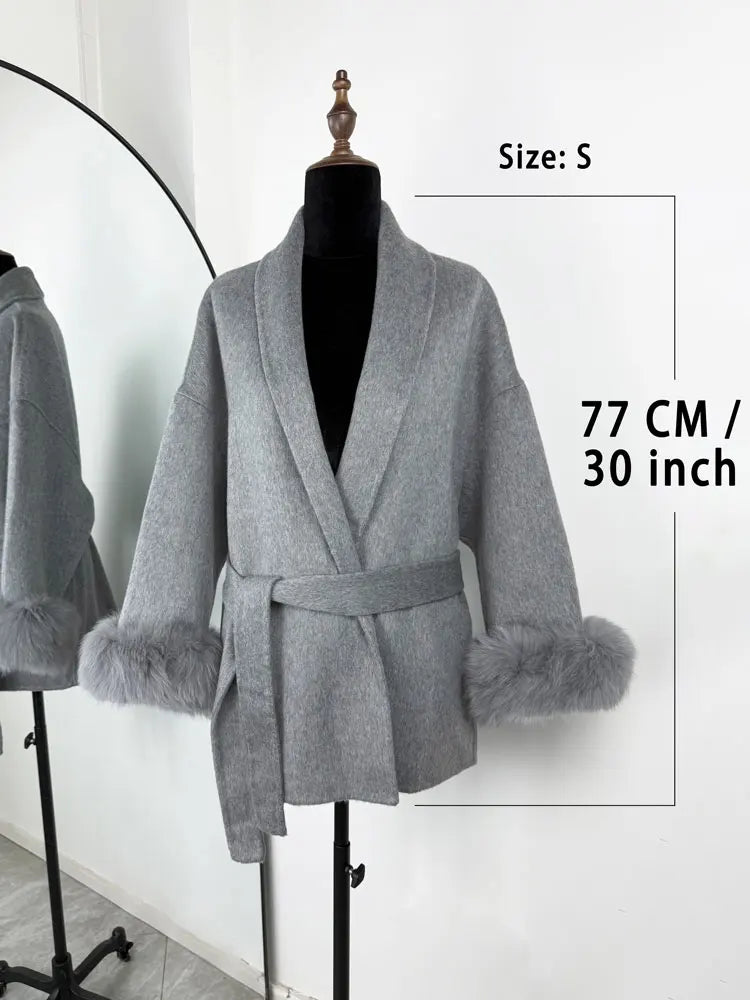 Women's Double-Sided Wool Blend Coat with Collar Detail, view 2