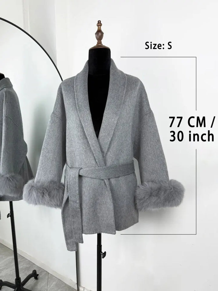Women's Wool Coat, Double Sided Short Overcoat with Collar Detail