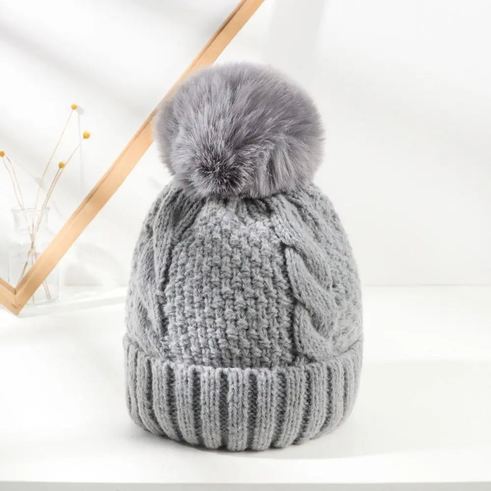 Women's Thick Knit Cotton Beanie with Ear Flaps in Gray