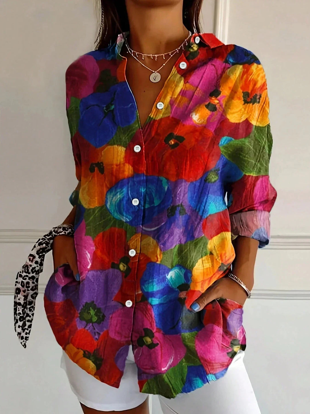Women's Printed Blouse, Colorful Pattern Casual Summer Top Plus Size
