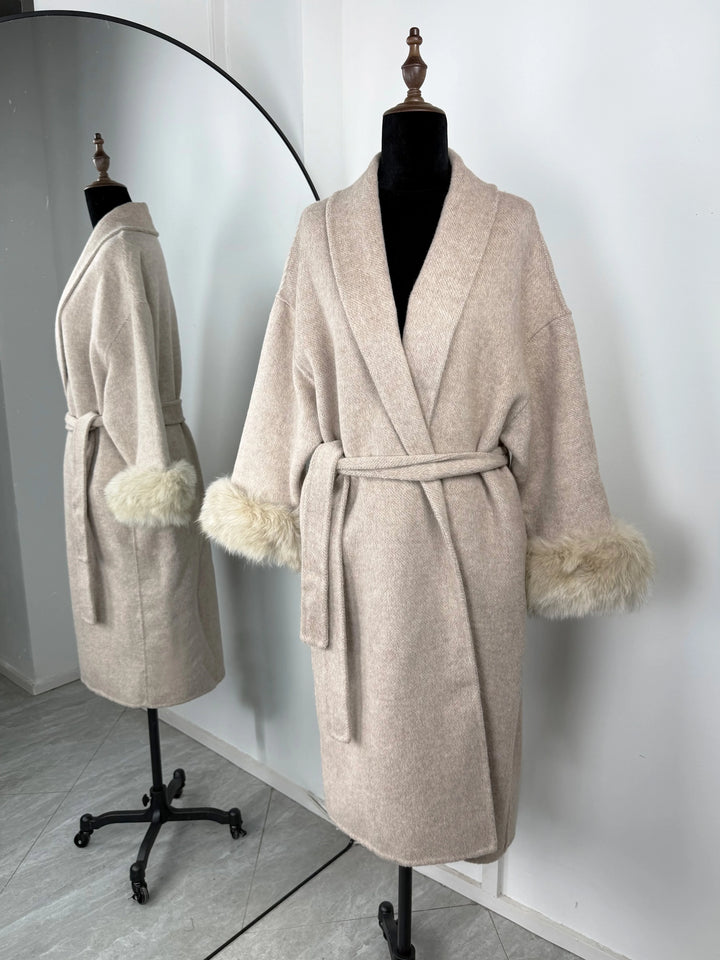 Women's Wool Blend Coat, Double Sided Short Overcoat with Fur Collar