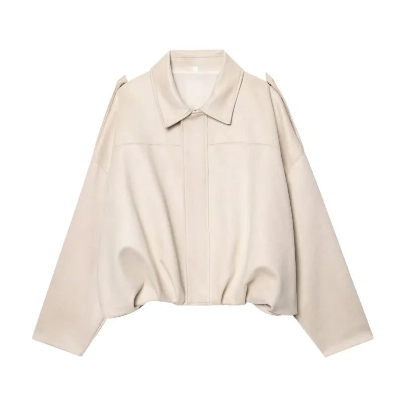 Women's Bomber Jacket, Faux Suede Zip Up Oversized Varsity Coat