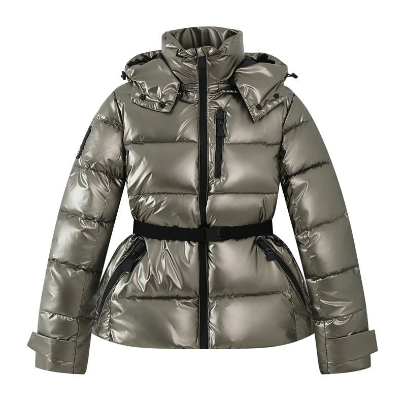 Women's Winter Coat, Hooded Belted Padded Puffer Parka with Pockets