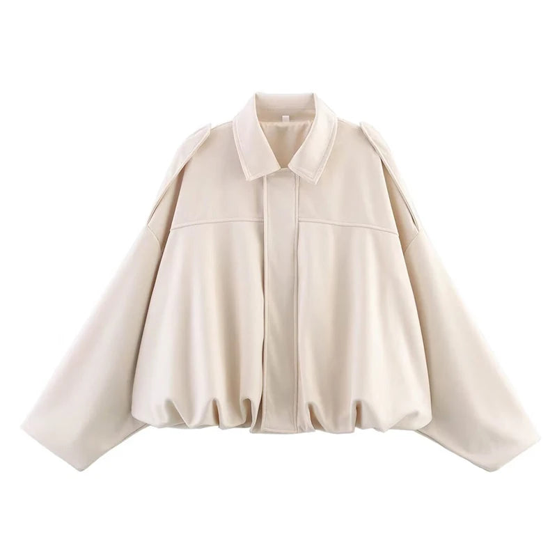 Women's Bomber Jacket, Turn Down Collar Loose Vintage Fall Coat