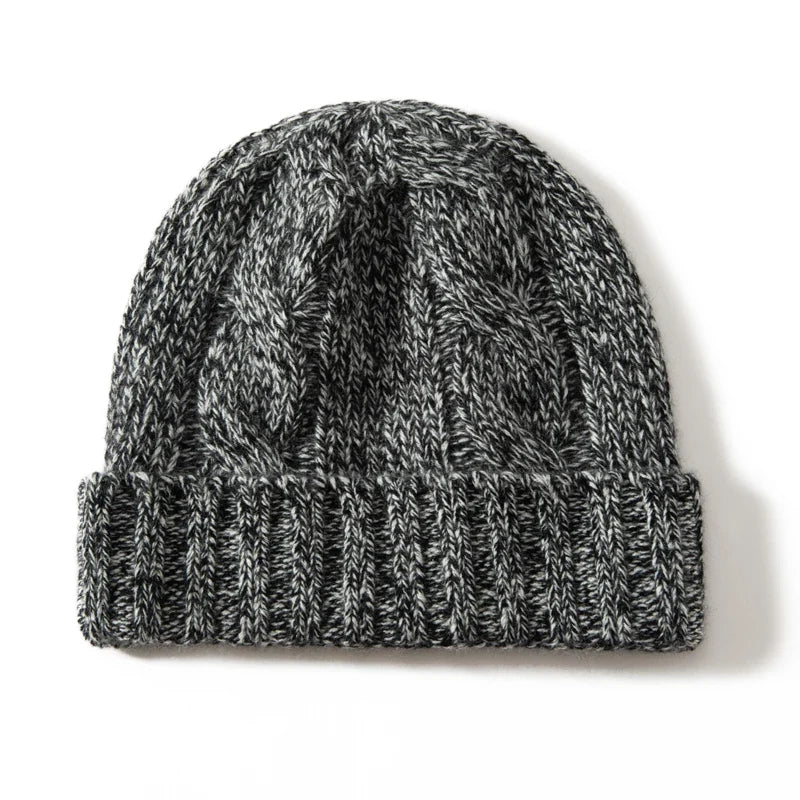 Women's Chunky Cable Cashmere Beanie with Ribbed Cuff in Gray