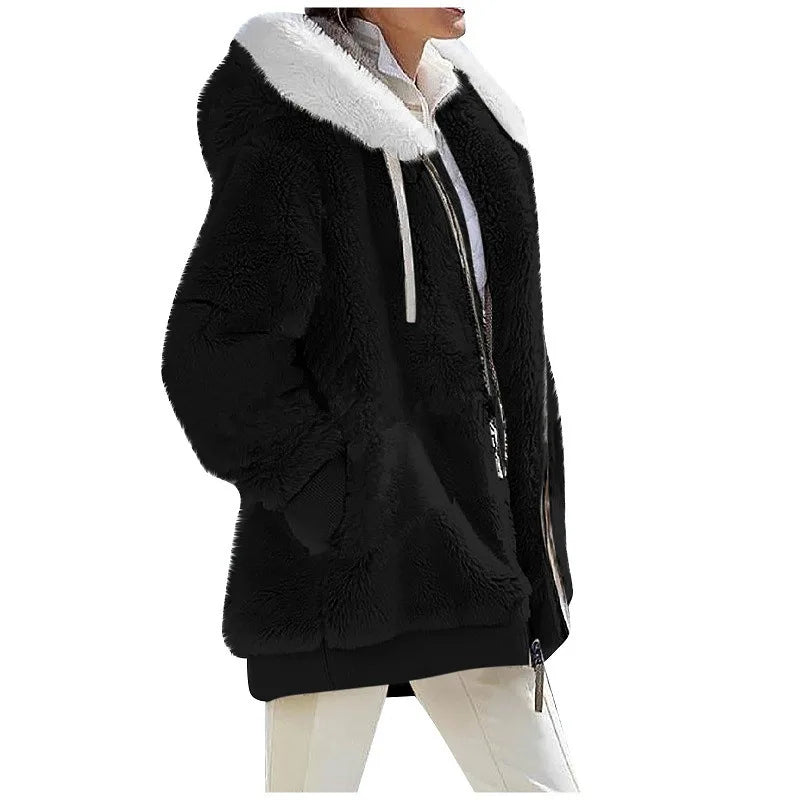 Women's Fleece Jacket, Hooded Full Zip Warm Winter Coat Plus Size