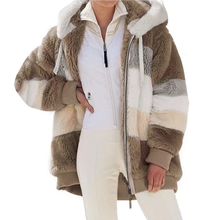 Women's Fleece Jacket, Oversized Plush Hooded Zip Up Winter Coat