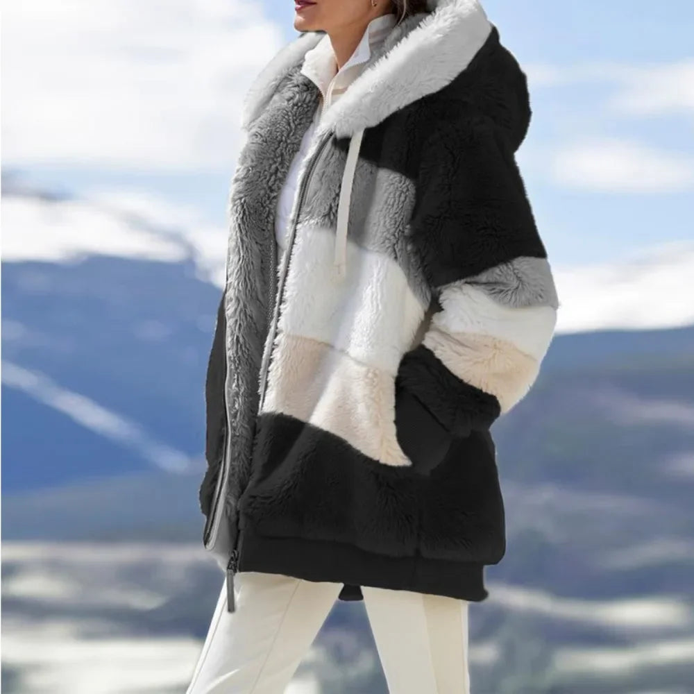 Women's Winter Coat, Hooded Zip Up Plaid Thick Warm Jacket