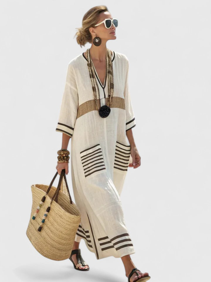 Women's Two-Tone Relaxed-Fit Maxi Dress in Beige Black