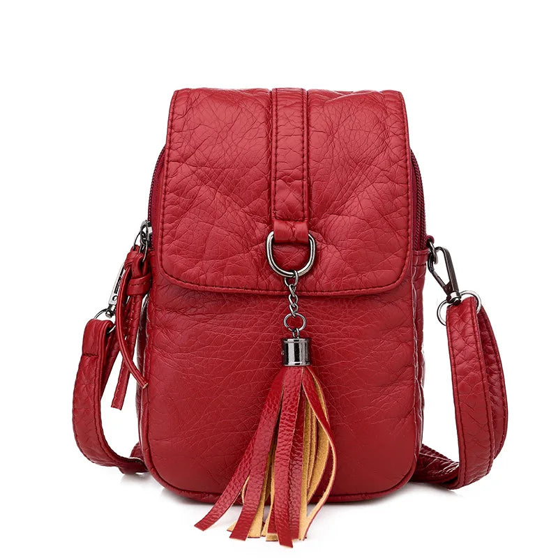 Women's Washed Faux Leather Mini Crossbody Bag in Red