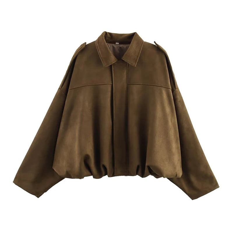 Women's Bomber Jacket, Turn Down Collar Loose Vintage Fall Coat