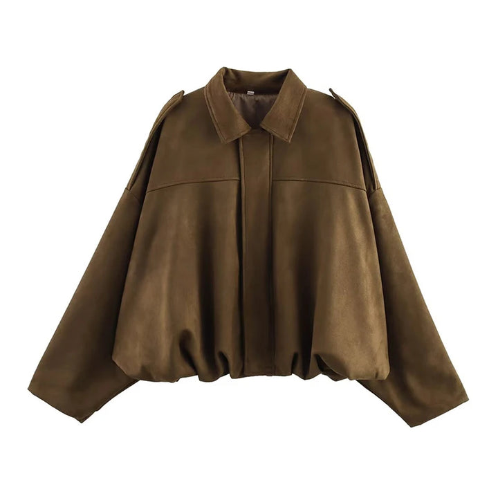 Women's Bomber Jacket, Turn Down Collar Loose Vintage Fall Coat