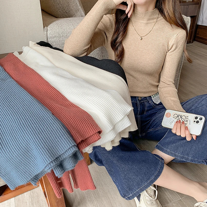 Women's Slim-Fit Mock Neck Knit Sweater, view 2