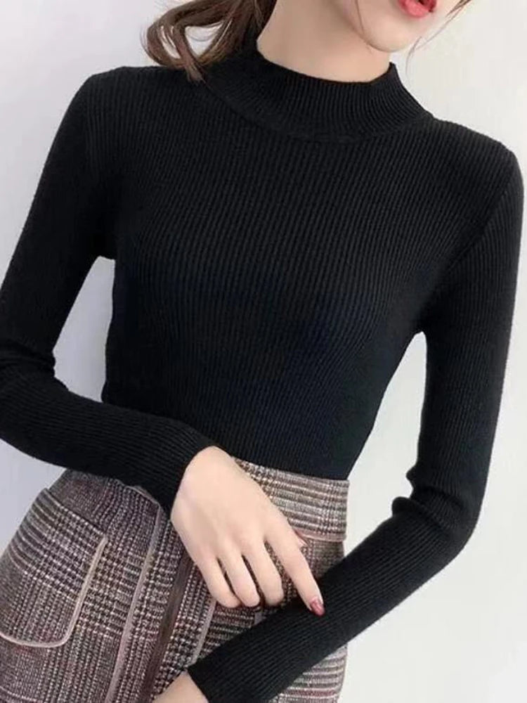 Women's Mock Neck Sweater, Slim Fit Knit Pullover Basic Top