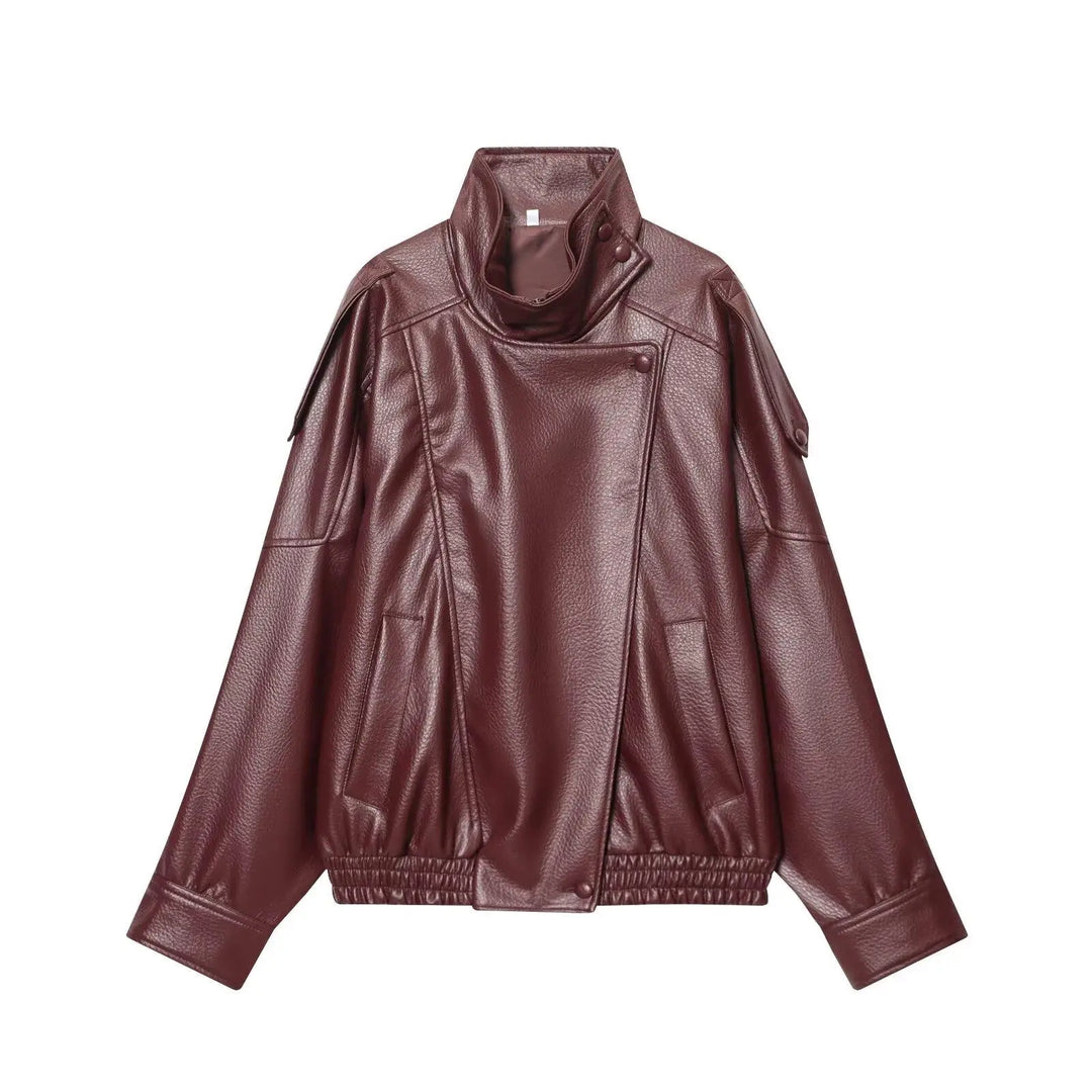 Women's Faux Leather Jacket, Loose Moto Biker Fall Winter Coat