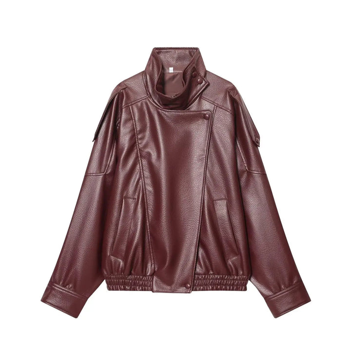 Women's Faux Leather Jacket, Loose Moto Biker Fall Winter Coat