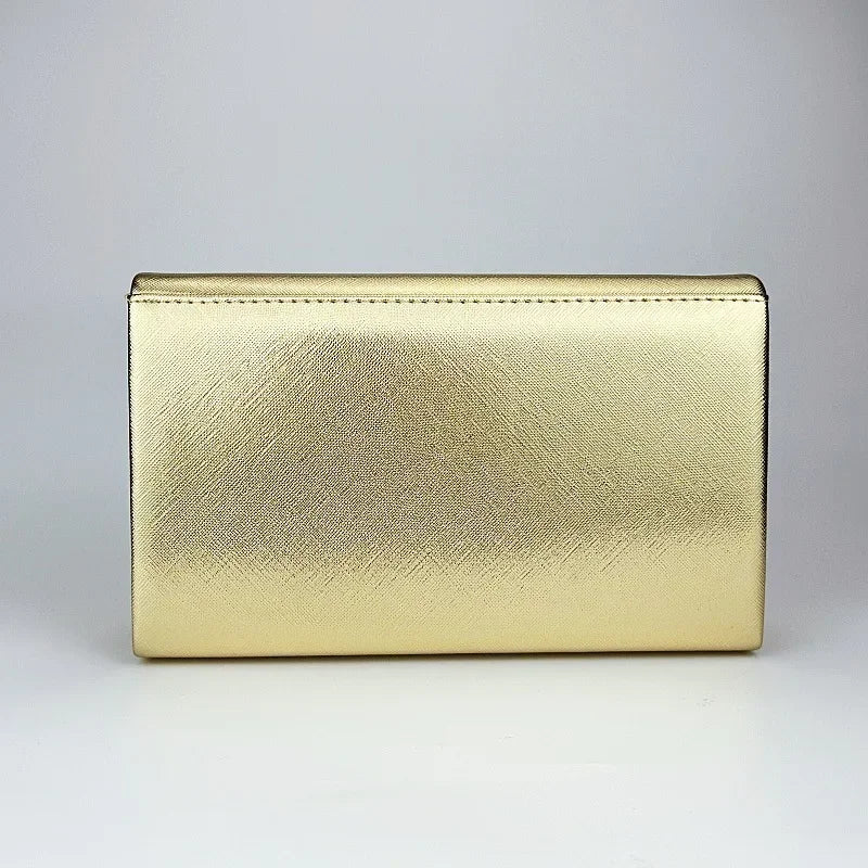 Women's Metallic Faux Leather Square Evening Bag, view 3