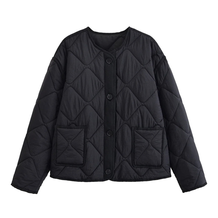 Women's Short Jacket, Collarless Button Front Casual Fall Coat