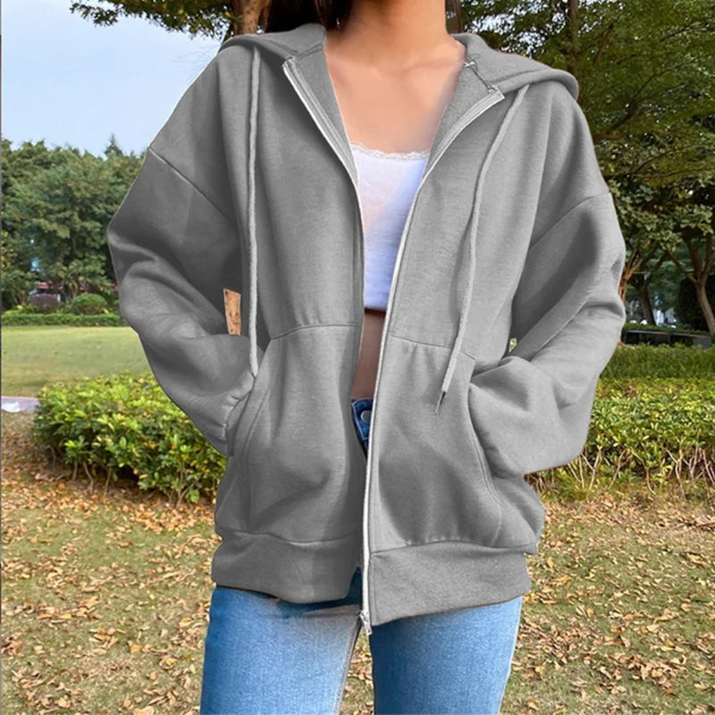 Women's Fleece Zip Up Hoodie, Drawstring Hooded Sweatshirt with Pockets