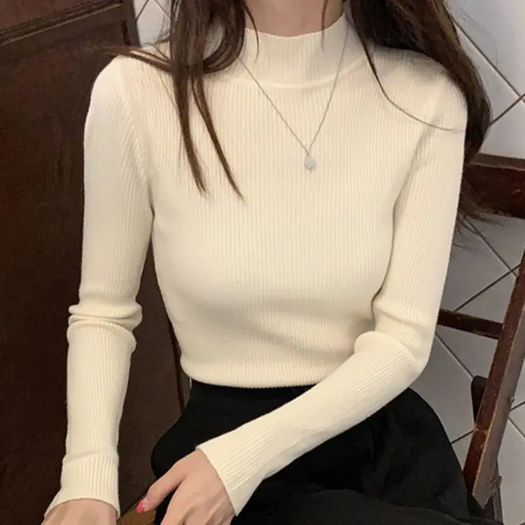 Women's Mock Neck Sweater, Slim Fit Knit Pullover Basic Top