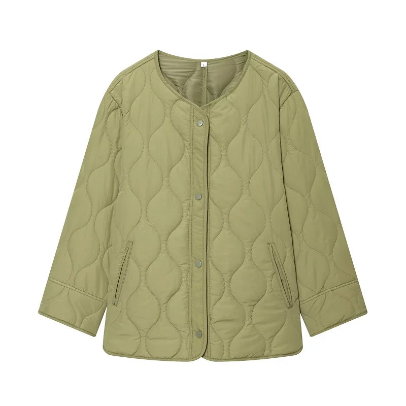 Women's Quilted Jacket, Black Padded Long Sleeve Winter Coat