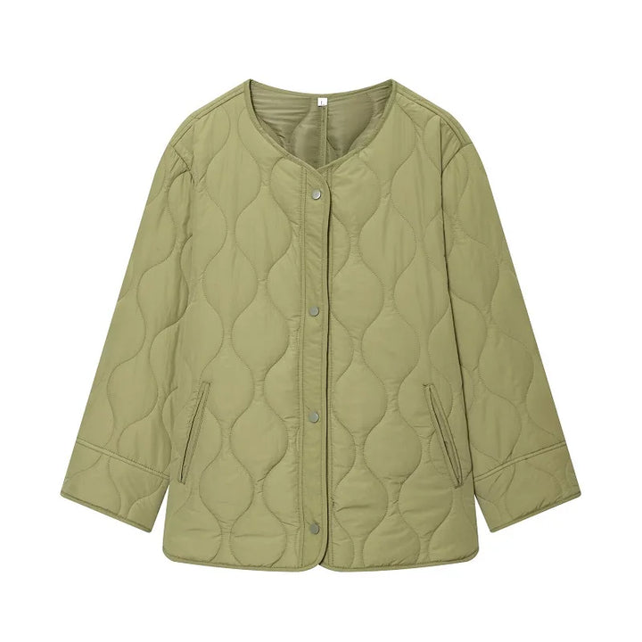 Women's Quilted Jacket, Black Padded Long Sleeve Winter Coat