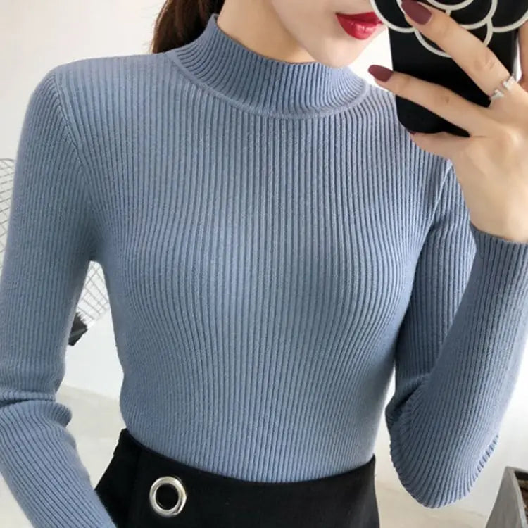 Women's Mock Neck Sweater, Slim Fit Knit Pullover Basic Top