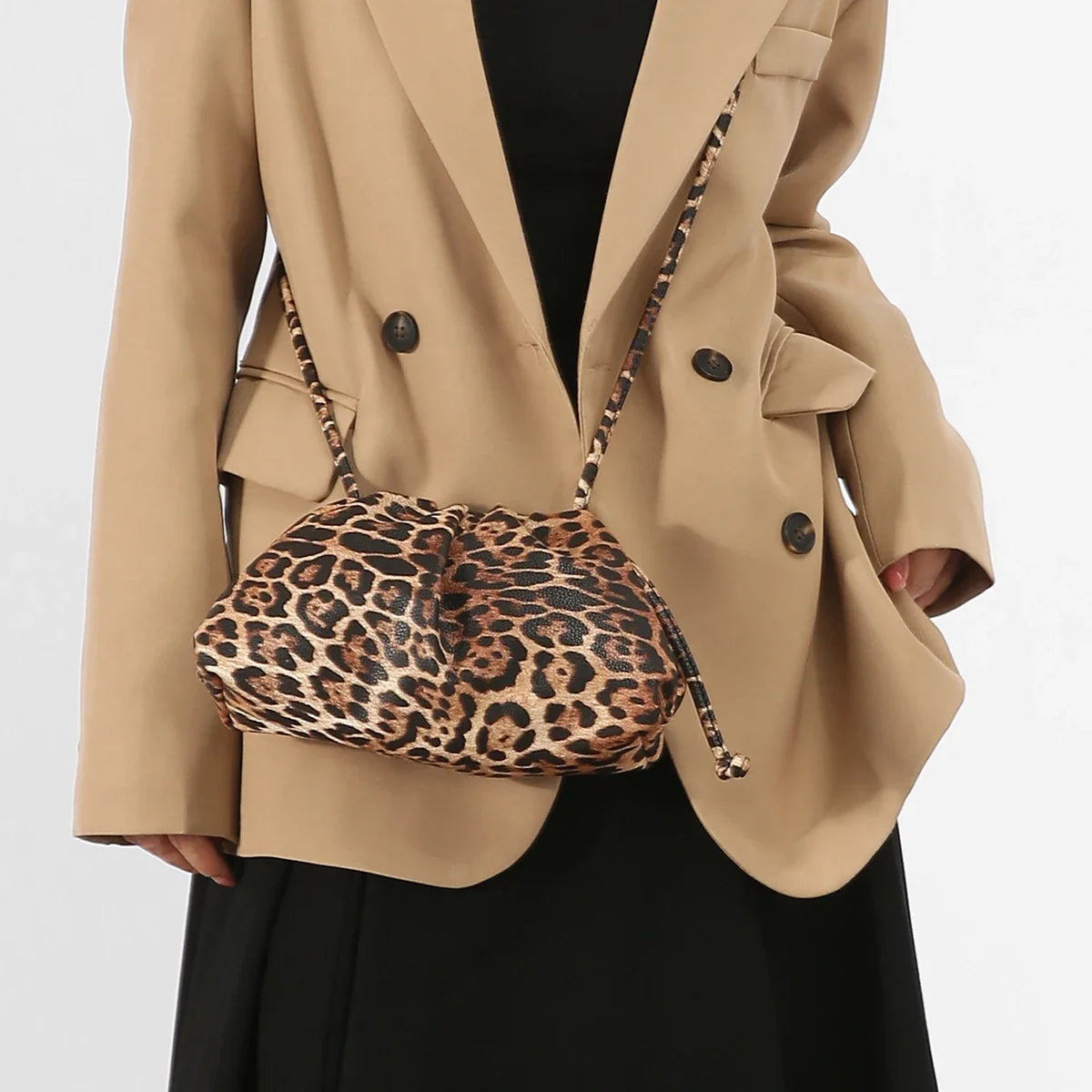 Women's Leopard Print Faux Leather Clutch with Linen Lining, view 7