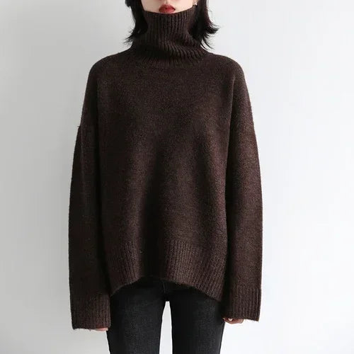 Women's Turtleneck Sweater, Loose Knit Warm Winter Pullover