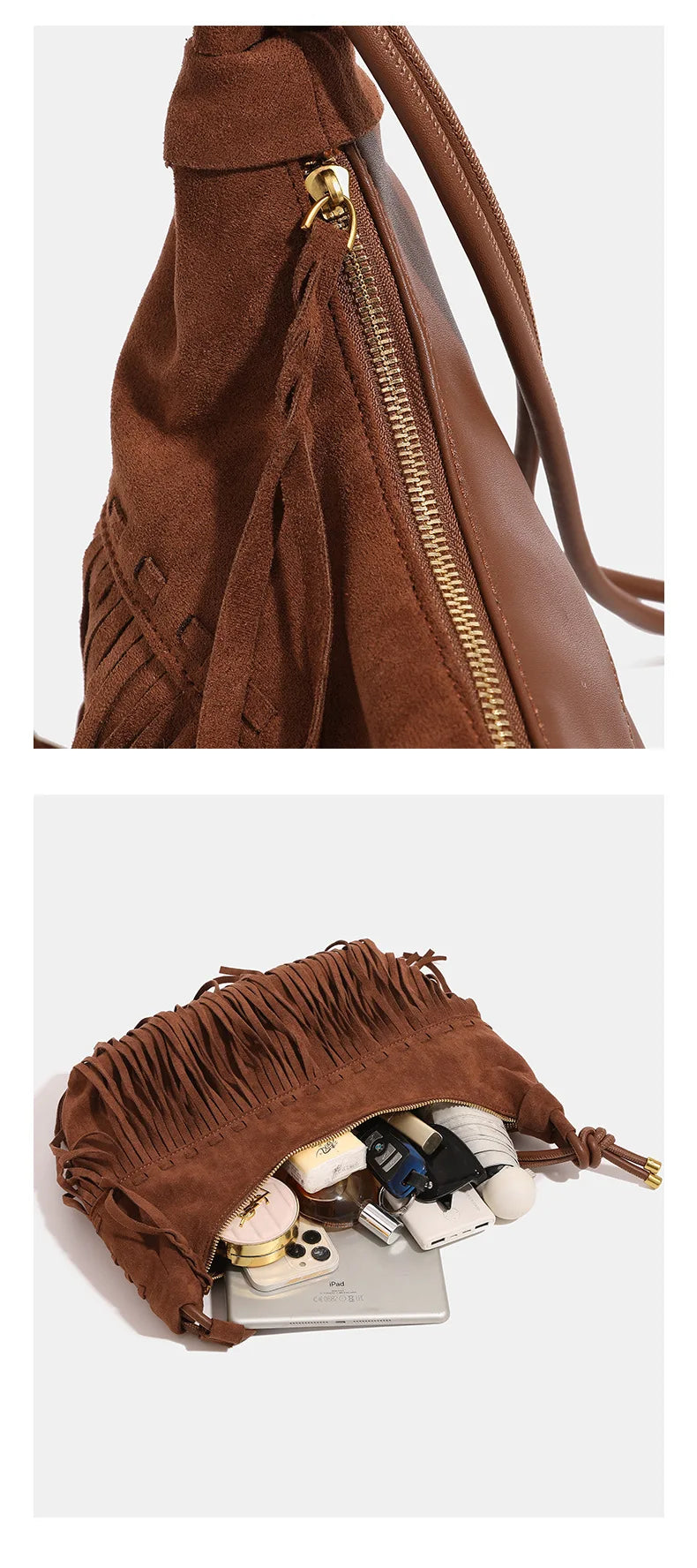 Women's Boho Suede-Look Fringe Shoulder Bag, view 8