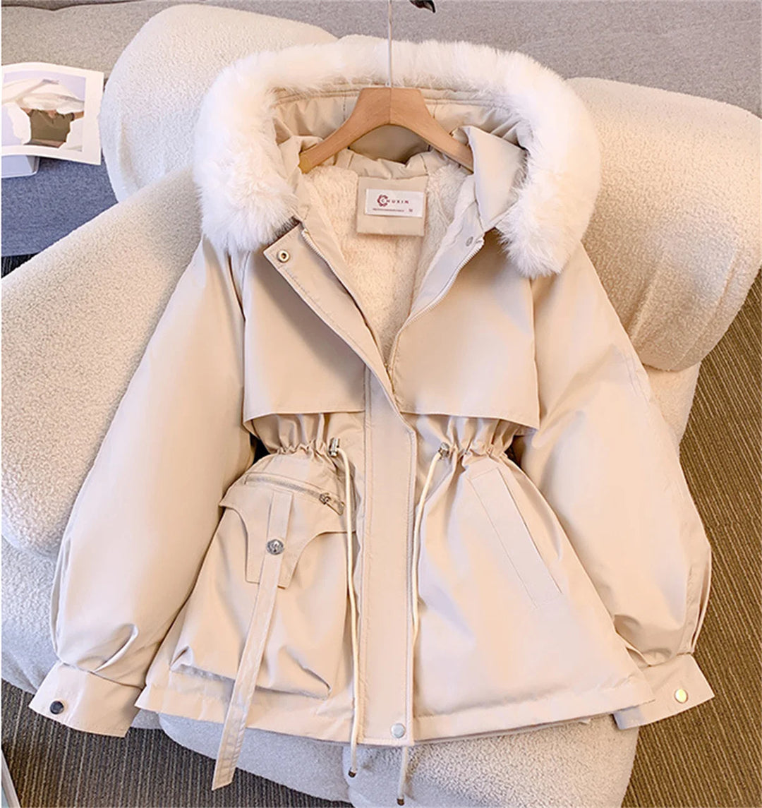 Women's Puffer Jacket, Hooded Drawstring Padded Zip Up Winter Parka