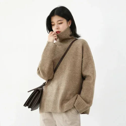 Women's Turtleneck Sweater, Loose Knit Warm Winter Pullover